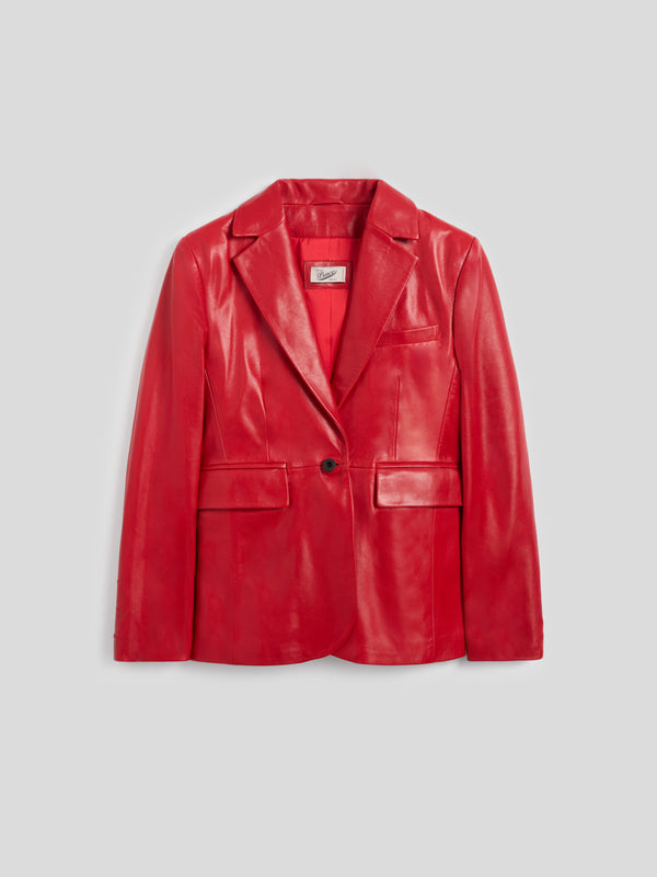 BLAZER MONOPETTO DA DONNA REGULAR FIT IN PELLE D'AGNELLO COLORE ROSSO - ROSSO - Abbigliamento Donna | Pence 1979