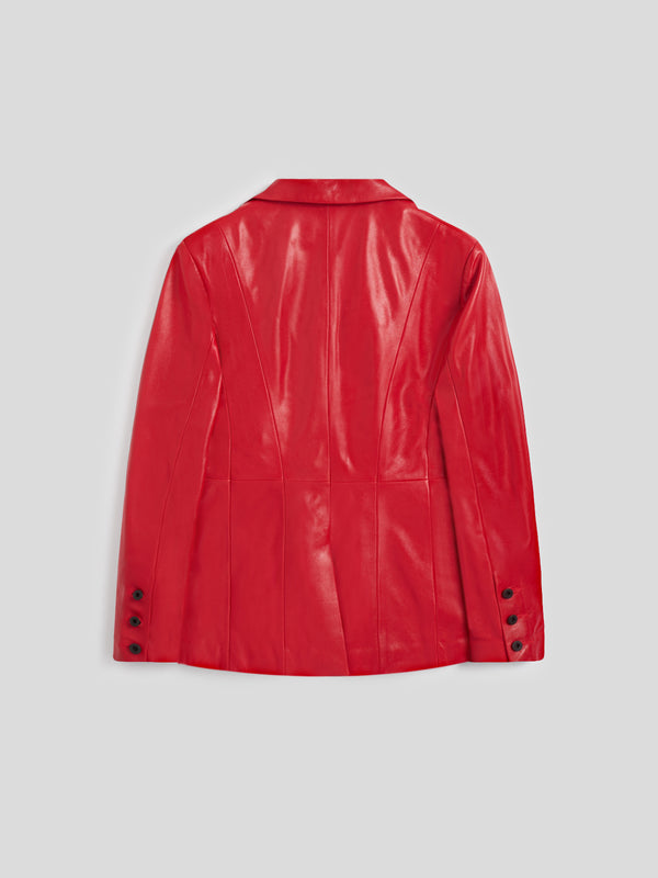 BLAZER MONOPETTO DA DONNA REGULAR FIT IN PELLE D'AGNELLO COLORE ROSSO - ROSSO - Abbigliamento Donna | Pence 1979