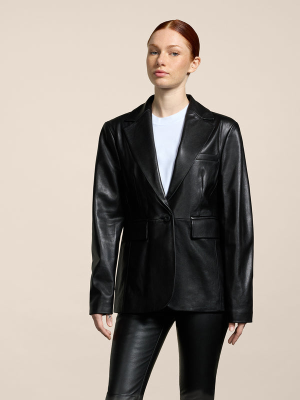 BLAZER DA DONNA MONOPETTO REVERS SPECCHIO A UN BOTTONE IN PELLE D'AGNELLO REGULAR FIT COLORE NERO - NERO - Abbigliamento Donna | Pence 1979