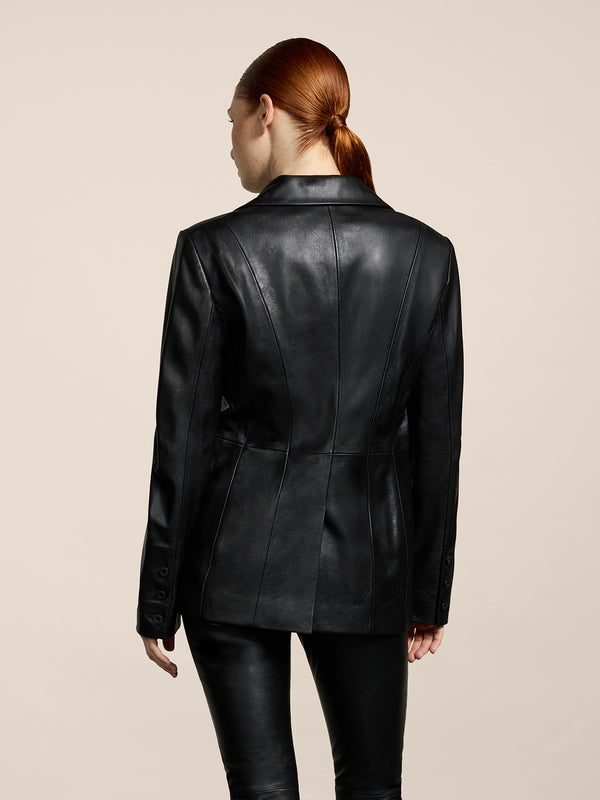BLAZER DA DONNA MONOPETTO REVERS SPECCHIO A UN BOTTONE IN PELLE D'AGNELLO REGULAR FIT COLORE NERO - NERO - Abbigliamento Donna | Pence 1979