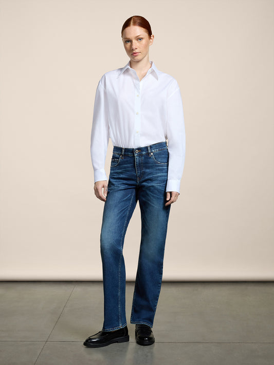 PANTALONE 5 TASCHE DA DONNA REGULAR FIT IN DENIM COMFORT BLU MEDIO - MEDIUM DENIM BLUE  - Abbigliamento Donna | Pence 1979