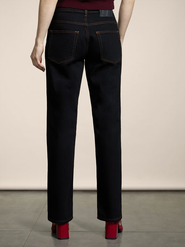 PANTALONE 5 TASCHE DA DONNA REGULAR FIT IN COTONE STRETCH COLORE NERO CON IMPUNTURE TABACCO - NERO - Abbigliamento Donna | Pence 1979