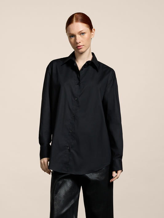 CAMICIA DA DONNA OVER FIT DI COTONE POPELINE COLORE NERO - NERO - Abbigliamento Donna | Pence 1979