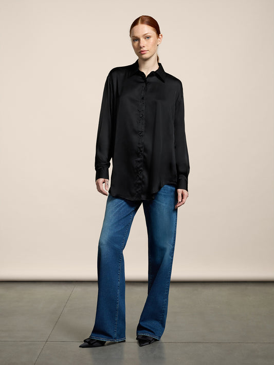 CAMICIA DA DONNA IN VISCOSA OVER FIT COLORE NERO - NERO - Abbigliamento Donna | Pence 1979
