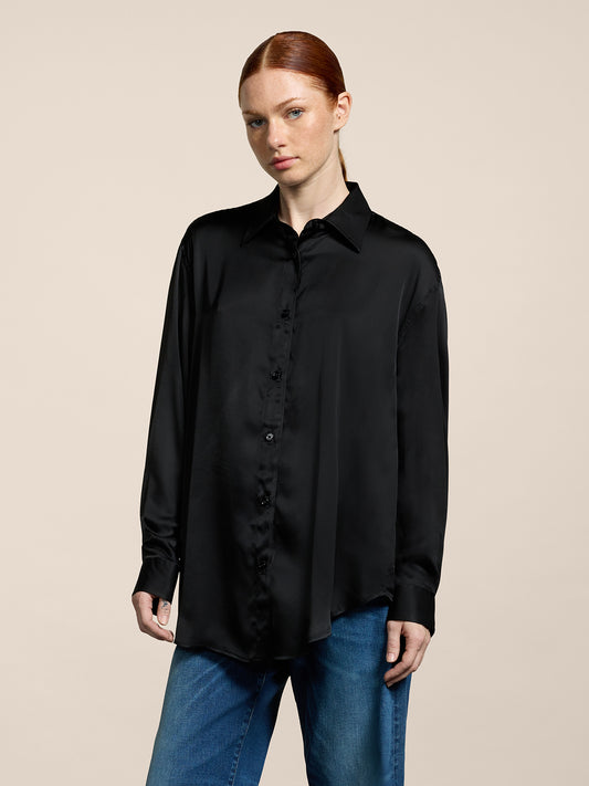 CAMICIA DA DONNA IN VISCOSA OVER FIT COLORE NERO - NERO - Abbigliamento Donna | Pence 1979