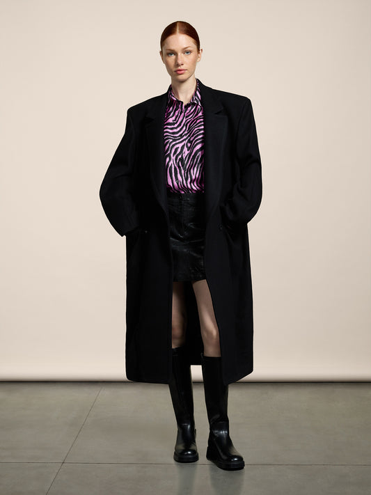 CAMICIA DA DONNA IN SETA OVER FIT, STAMPA ZEBRA COLORE NERO E ROSA - NERO/ROSA ZEBRA PRINT - Abbigliamento Donna | Pence 1979