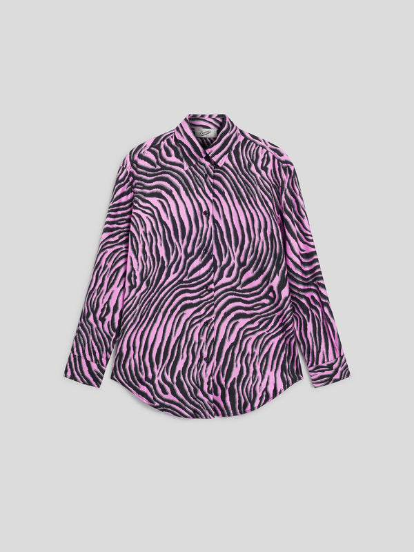 CAMICIA DA DONNA IN SETA OVER FIT, STAMPA ZEBRA COLORE NERO E ROSA - NERO/ROSA ZEBRA PRINT - Abbigliamento Donna | Pence 1979