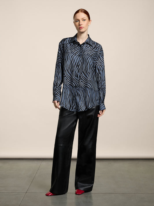 CAMICIA DA DONNA IN SETA OVER FIT, STAMPA ZEBRA COLORE NERO E GRIGIO - NERO/GRIGIO ZEBRA PRINT - Abbigliamento Donna | Pence 1979
