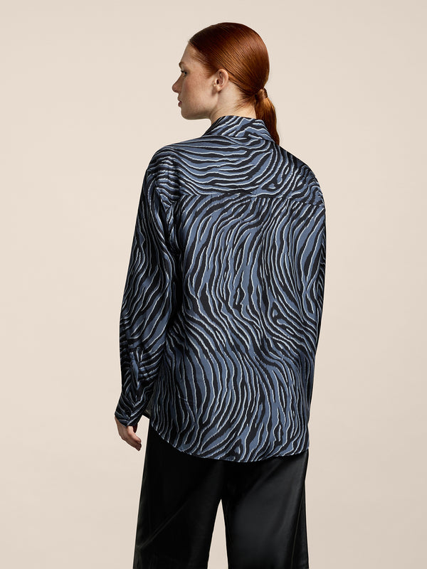 CAMICIA DA DONNA IN SETA OVER FIT, STAMPA ZEBRA COLORE NERO E GRIGIO - NERO/GRIGIO ZEBRA PRINT - Abbigliamento Donna | Pence 1979