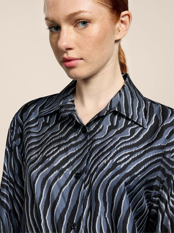 CAMICIA DA DONNA IN SETA OVER FIT, STAMPA ZEBRA COLORE NERO E GRIGIO - NERO/GRIGIO ZEBRA PRINT - Abbigliamento Donna | Pence 1979
