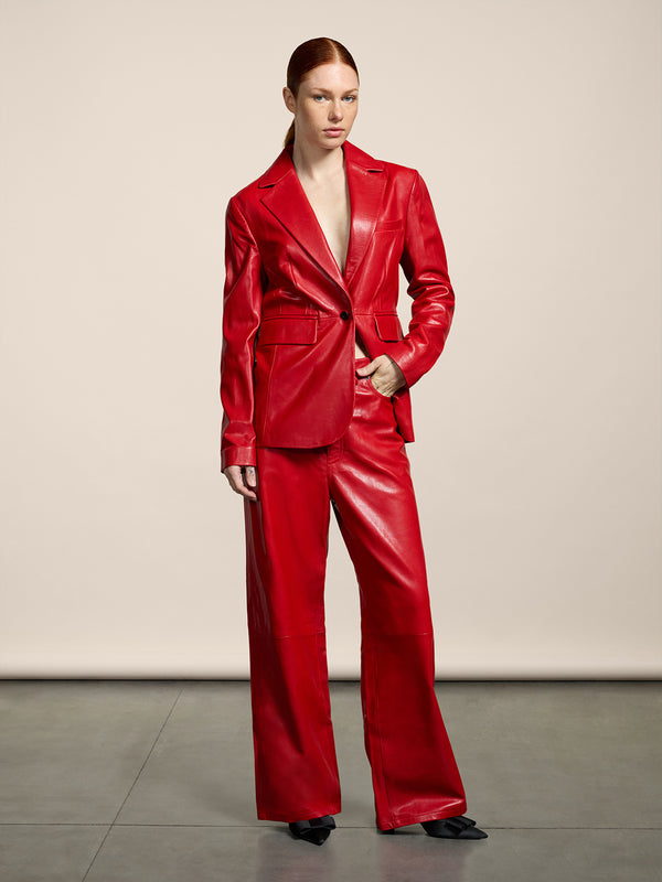 PANTALONE 5 TASCHE DA DONNA, VITA ALTA, GAMBA ALTA,REGULAR FIT IN PELLE D'AGNELLO COLORE ROSSO - ROSSO - Abbigliamento Donna | Pence 1979