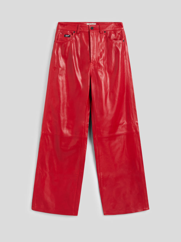 PANTALONE 5 TASCHE DA DONNA, VITA ALTA, GAMBA ALTA,REGULAR FIT IN PELLE D'AGNELLO COLORE ROSSO - ROSSO - Abbigliamento Donna | Pence 1979