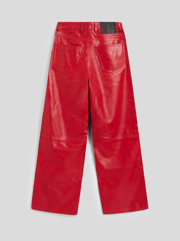 PANTALONE 5 TASCHE DA DONNA, VITA ALTA, GAMBA ALTA,REGULAR FIT IN PELLE D'AGNELLO COLORE ROSSO - ROSSO - Abbigliamento Donna | Pence 1979