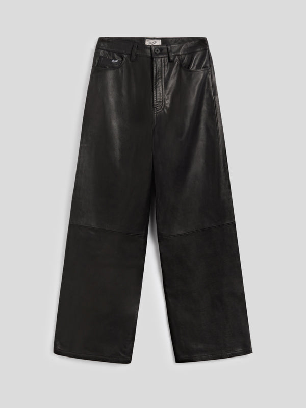 PANTALONE 5 TASCHE DA DONNA,VITA ALTA, REGULAR FIT IN PELLE D'AGNELLO COLORE NERO - NERO - Abbigliamento Donna | Pence 1979
