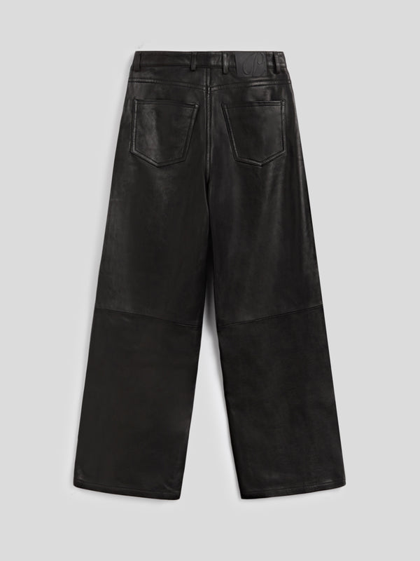 PANTALONE 5 TASCHE DA DONNA,VITA ALTA, REGULAR FIT IN PELLE D'AGNELLO COLORE NERO - NERO - Abbigliamento Donna | Pence 1979