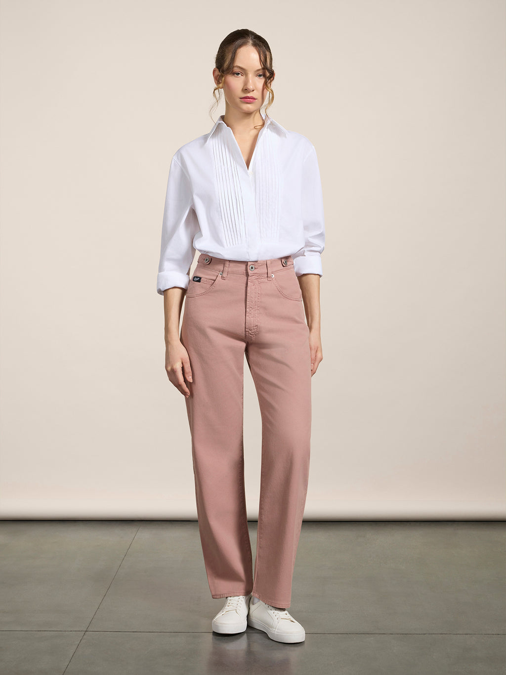 UNISEX RELAXED-FIT TROUSERS WITH ELASTIC WAISTBAND IN PINK TENCEL COTTON - DUSTY ROSE  - Check Active | Pence 1979