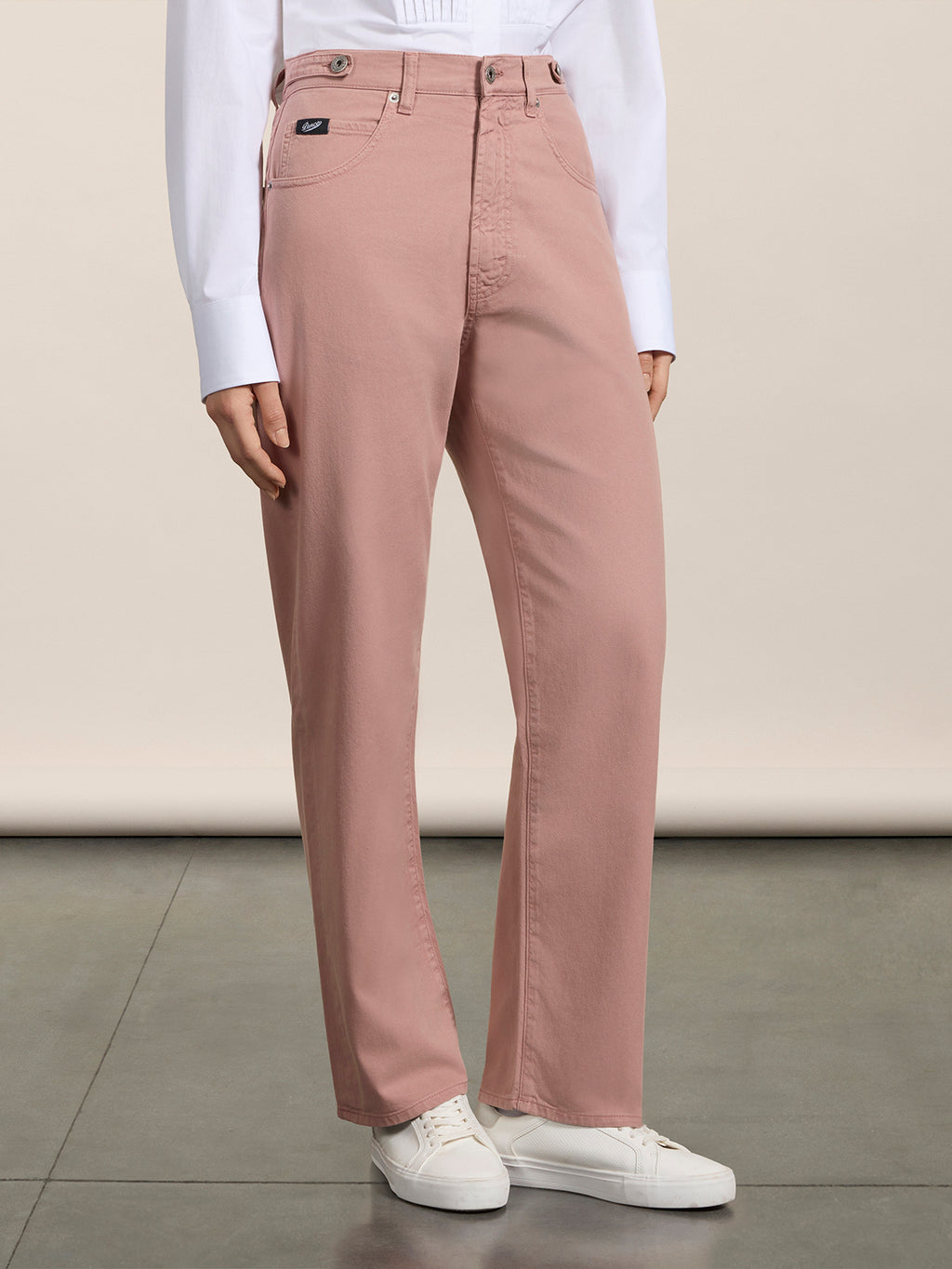 UNISEX RELAXED-FIT TROUSERS WITH ELASTIC WAISTBAND IN PINK TENCEL COTTON - DUSTY ROSE  - Check Active | Pence 1979