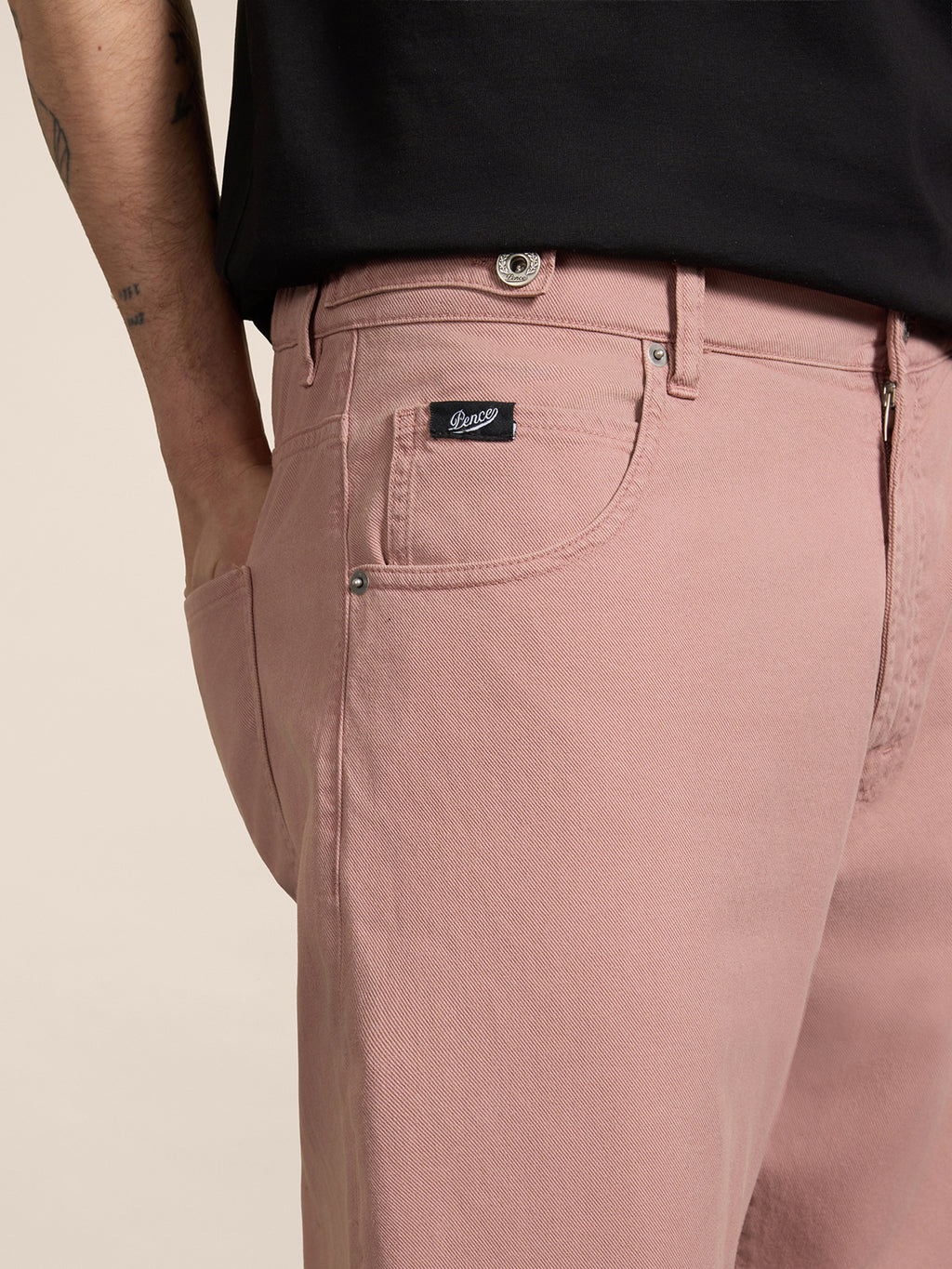 UNISEX RELAXED-FIT TROUSERS WITH ELASTIC WAISTBAND IN PINK TENCEL COTTON - DUSTY ROSE  - Check Active | Pence 1979