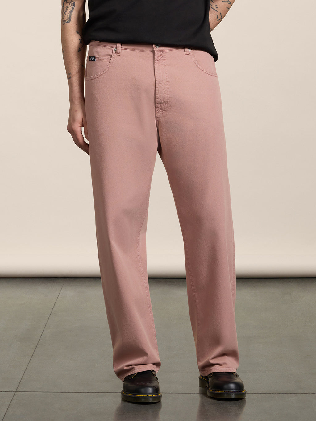 UNISEX RELAXED-FIT TROUSERS WITH ELASTIC WAISTBAND IN PINK TENCEL COTTON - DUSTY ROSE  - Check Active | Pence 1979