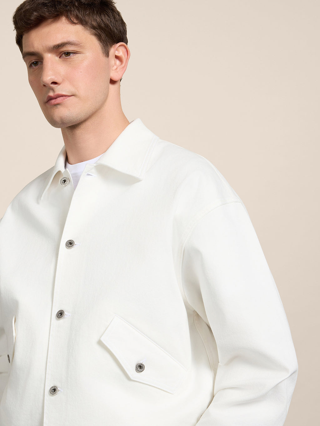 GIUBBINO OVER FIT UNISEX IN COTONE STRETCH BIANCO CON FASCIA ELASTICA - BIANCO - Abbigliamento Donna | Pence 1979