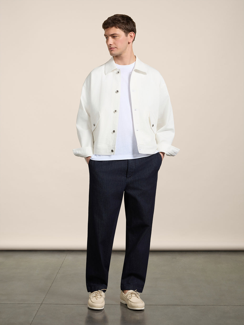GIUBBINO OVER FIT UNISEX IN COTONE STRETCH BIANCO CON FASCIA ELASTICA - BIANCO - Abbigliamento Donna | Pence 1979