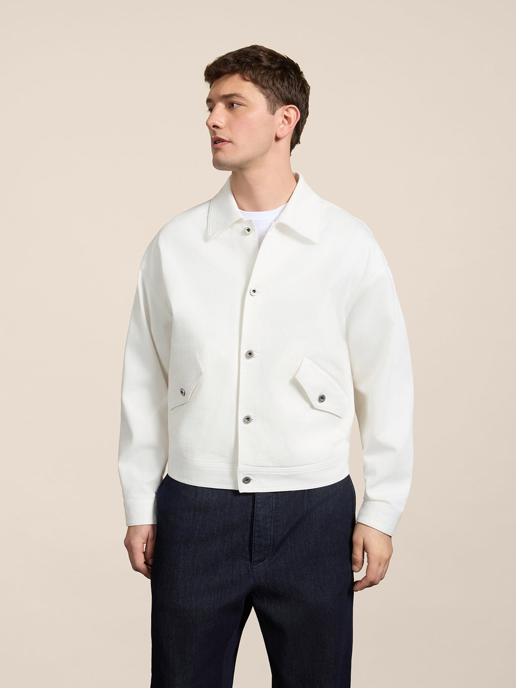 GIUBBINO OVER FIT UNISEX IN COTONE STRETCH BIANCO CON FASCIA ELASTICA - BIANCO - Abbigliamento Donna | Pence 1979