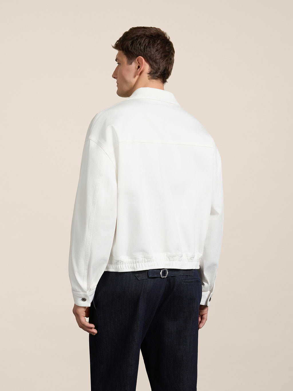 GIUBBINO OVER FIT UNISEX IN COTONE STRETCH BIANCO CON FASCIA ELASTICA - BIANCO - Abbigliamento Donna | Pence 1979