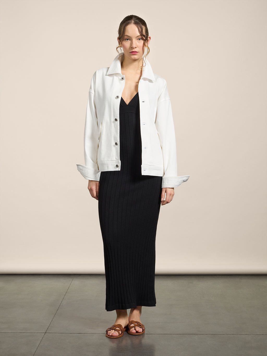 GIUBBINO OVER FIT UNISEX IN COTONE STRETCH BIANCO CON FASCIA ELASTICA - BIANCO - Abbigliamento Donna | Pence 1979