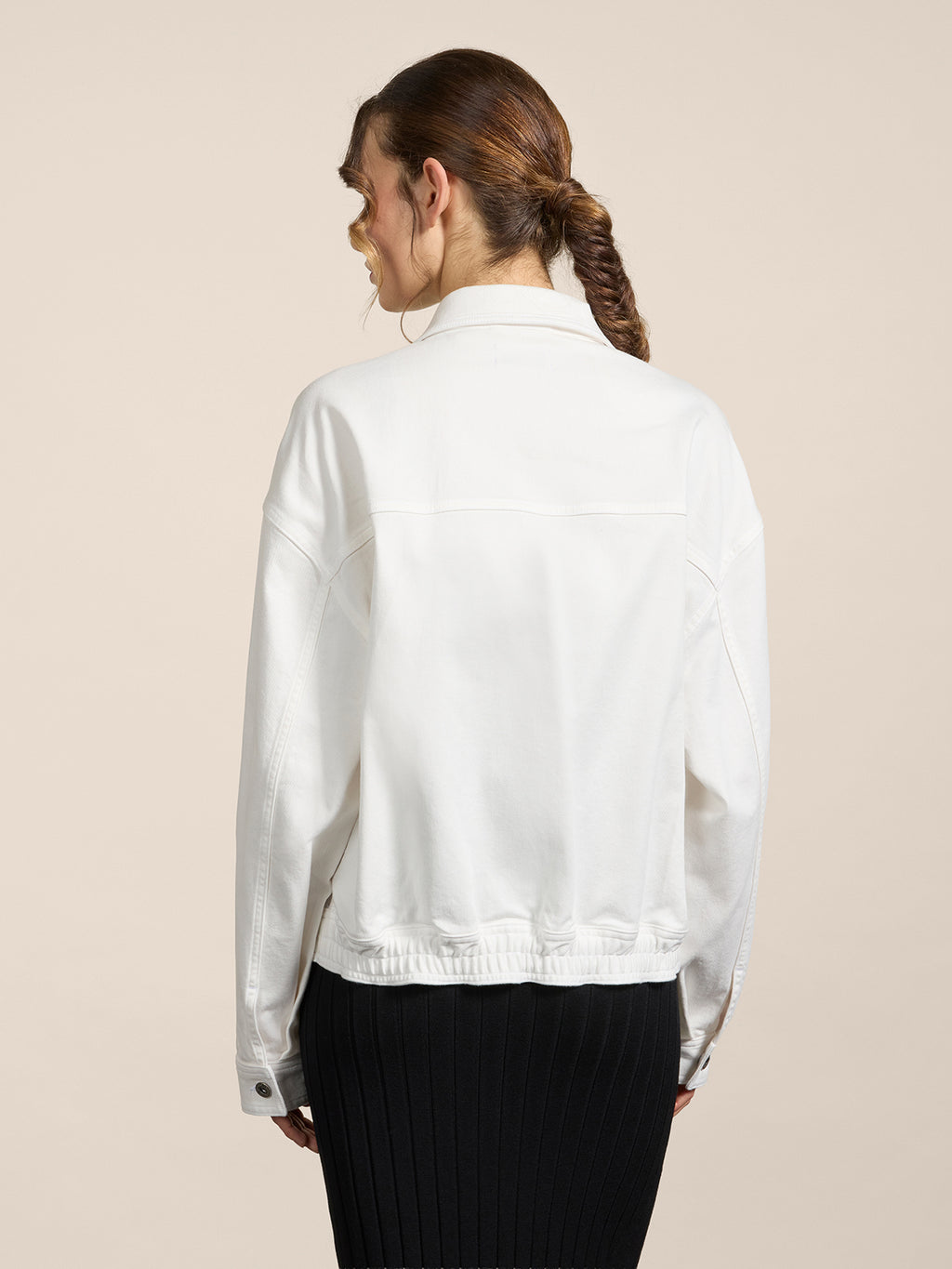 GIUBBINO OVER FIT UNISEX IN COTONE STRETCH BIANCO CON FASCIA ELASTICA - BIANCO - Abbigliamento Donna | Pence 1979