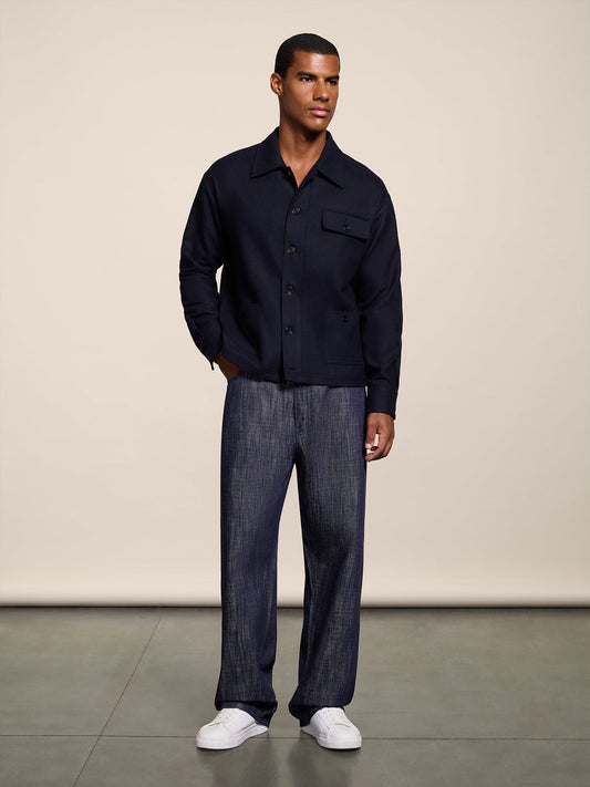 RELAXED FIT SPICY BLUE DENIM FIVE POCKETS WITH ELASTIC WAISTBAND - SPICY BLUE - Check Active | Pence 1979