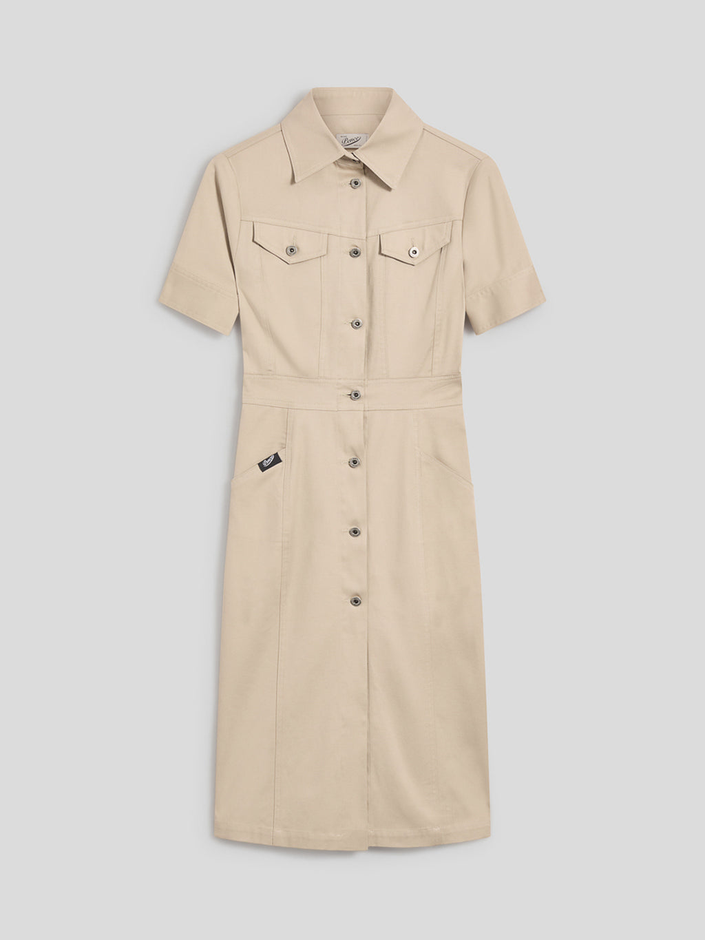 ABITO SLIM FIT MIDI MANICA CORTA IN COTONE COLONIALE CON TASCHE - COLONIALE - Abbigliamento Donna | Pence 1979