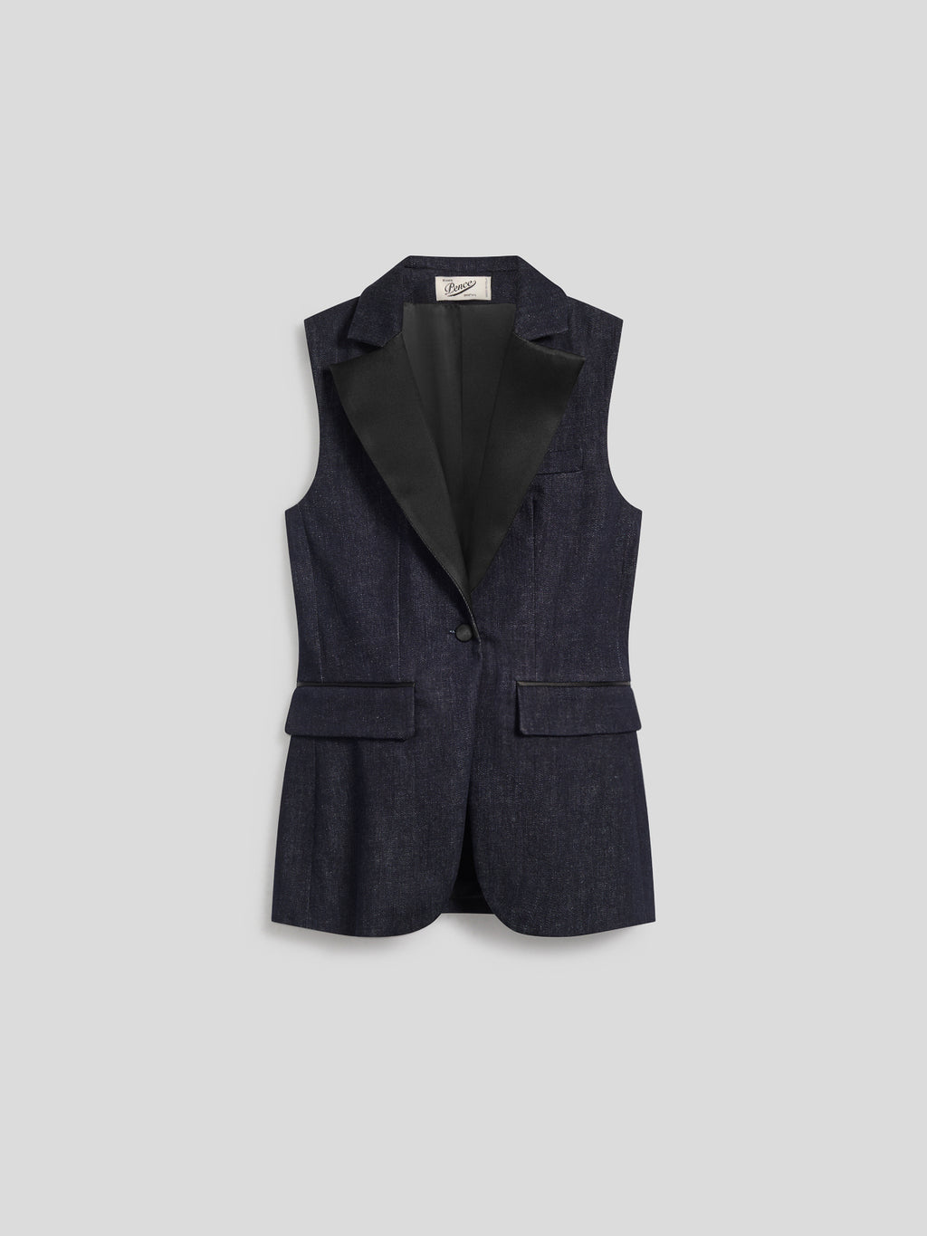 GIACCA TUXEDO SENZA MANICHE IN DENIM STRETCH BLU SCURO CON DETTAGLI IN RASO - BLU SCURO - Abbigliamento Donna | Pence 1979
