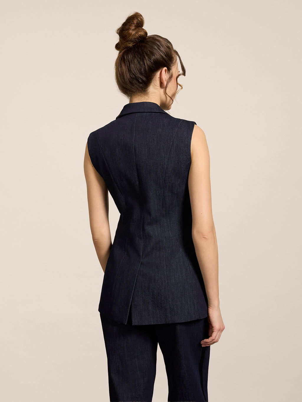 GIACCA TUXEDO SENZA MANICHE IN DENIM STRETCH BLU SCURO CON DETTAGLI IN RASO - BLU SCURO - Abbigliamento Donna | Pence 1979