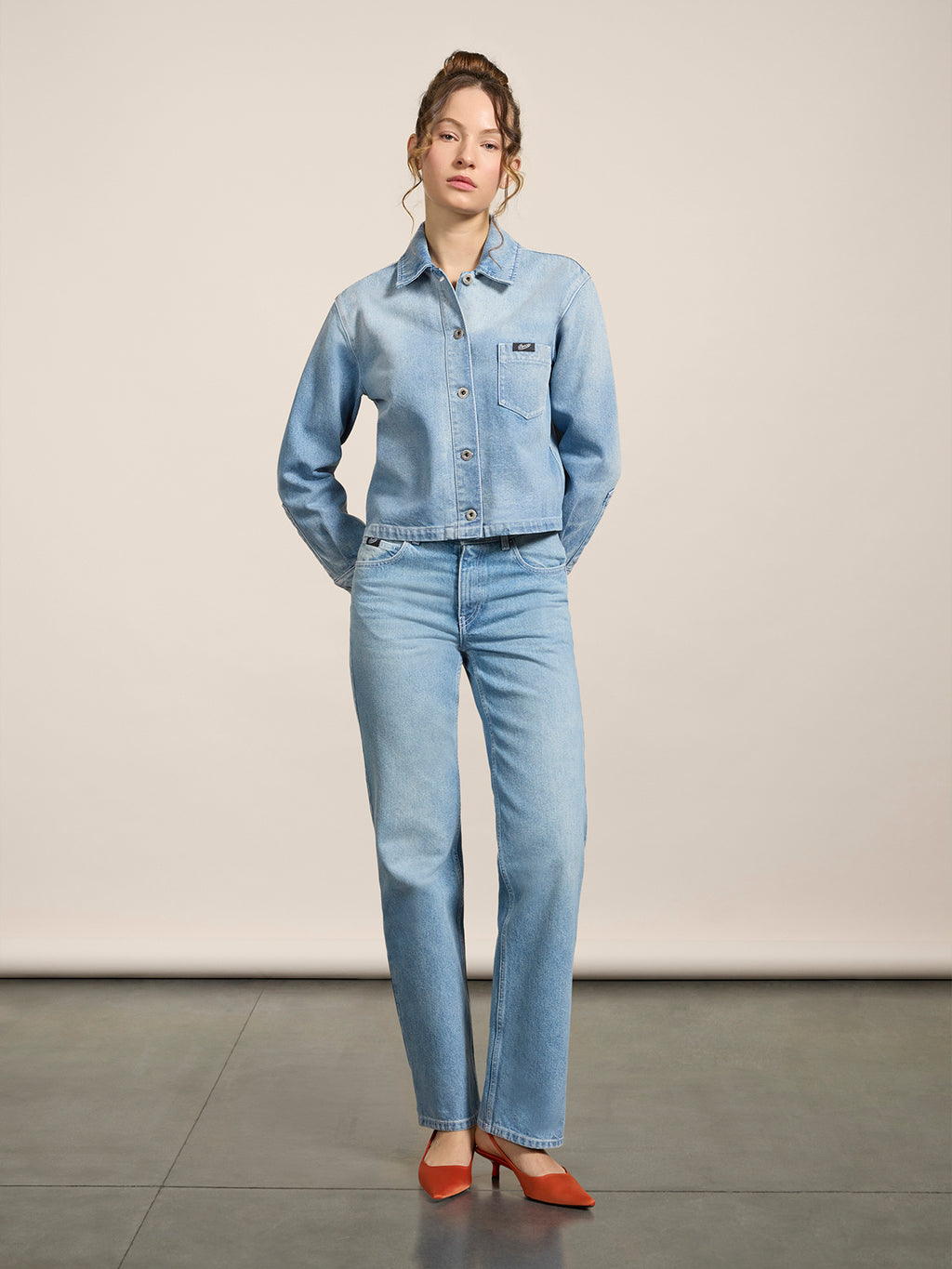 REGULAR-FIT TROUSERS IN LIGHT BLUE DENIM - LIGHT BLUE  - Check Active | Pence 1979