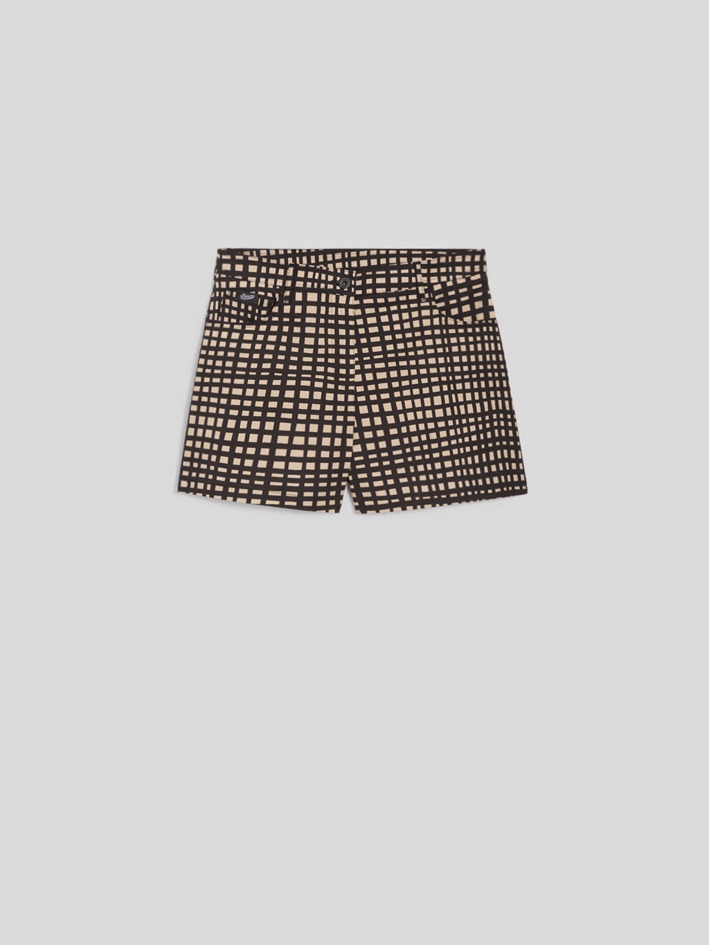 PANTALONCINO REGULAR FIT IN POPELINE STRETCH STAMPATO VICHY SABBIA E NERO - SABBIA E NERO VICHY - Abbigliamento Donna | Pence 1979