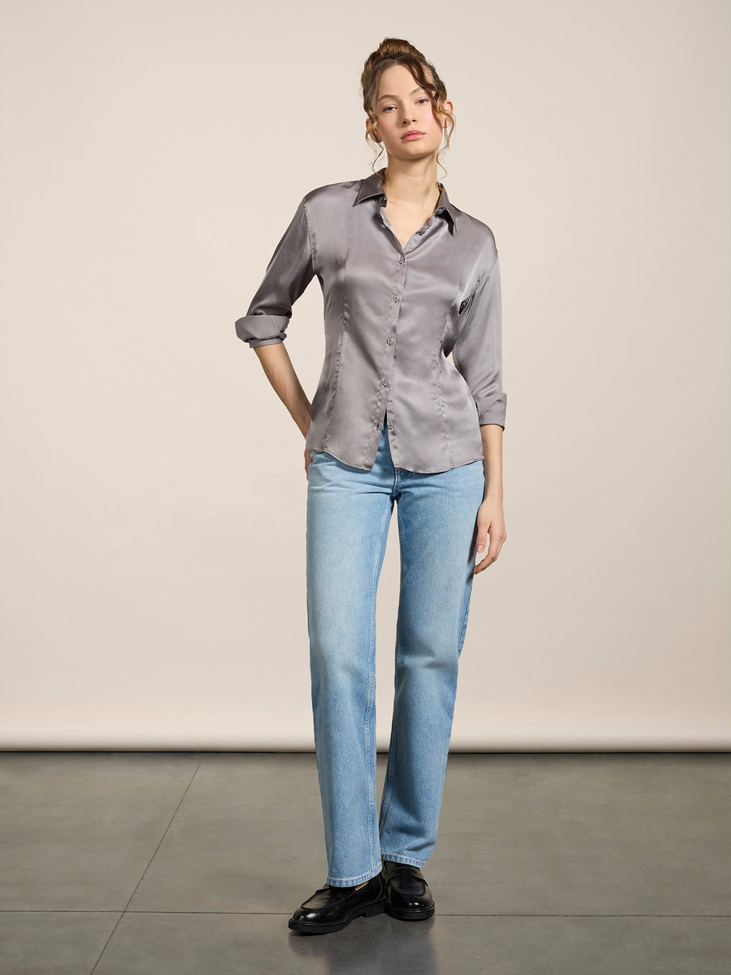 CAMICIA SLIM FIT IN VISCOSA GRIGIO COSMICO - GRIGIO COSMICO - Abbigliamento Donna | Pence 1979