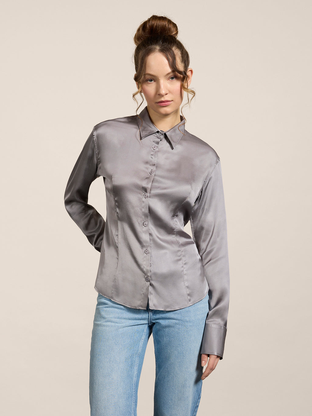 CAMICIA SLIM FIT IN VISCOSA GRIGIO COSMICO - GRIGIO COSMICO - Abbigliamento Donna | Pence 1979