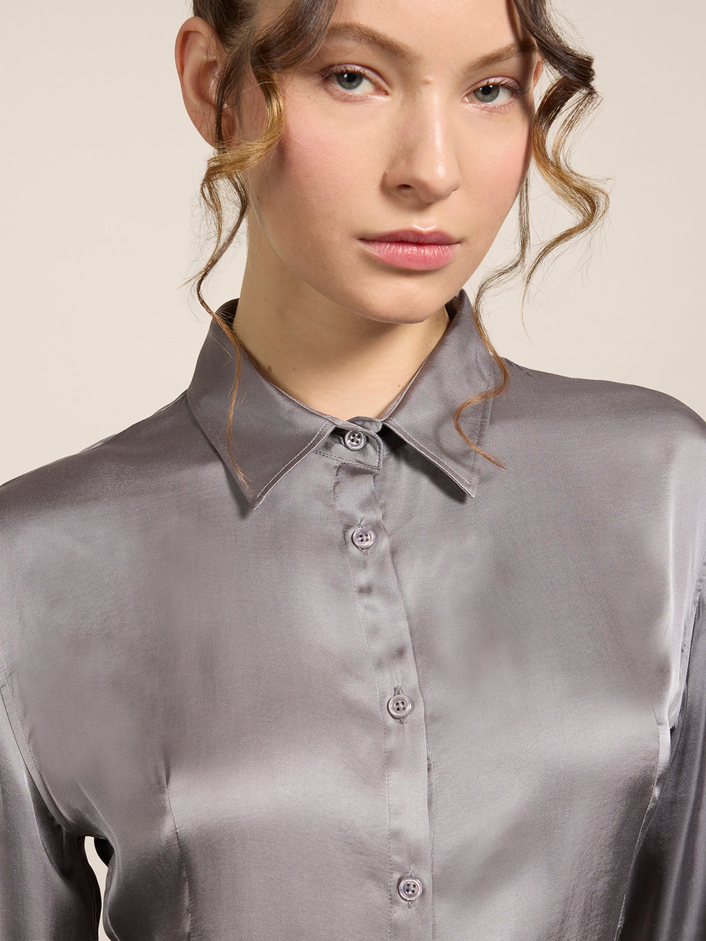 CAMICIA SLIM FIT IN VISCOSA GRIGIO COSMICO - GRIGIO COSMICO - Abbigliamento Donna | Pence 1979
