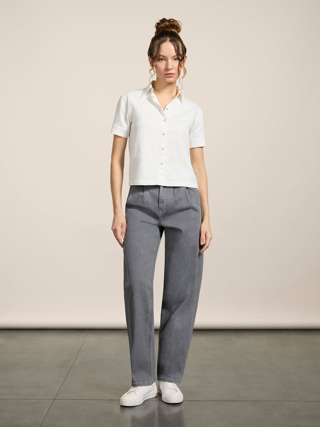 SHORT-SLEEVED SHIRT REGUALAR FIT IN WHITE COTTON - PURE WHITE - Check Active | Pence 1979