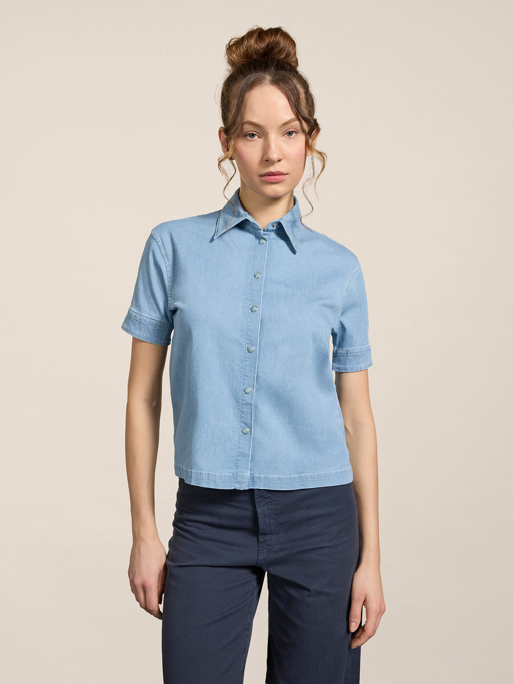 REGULAR-FIT SHIRT IN MEDIUM-LIGHT BLUE STRETCH COTTON - MEDIUM LIGHT BLUE  - Check Active | Pence 1979