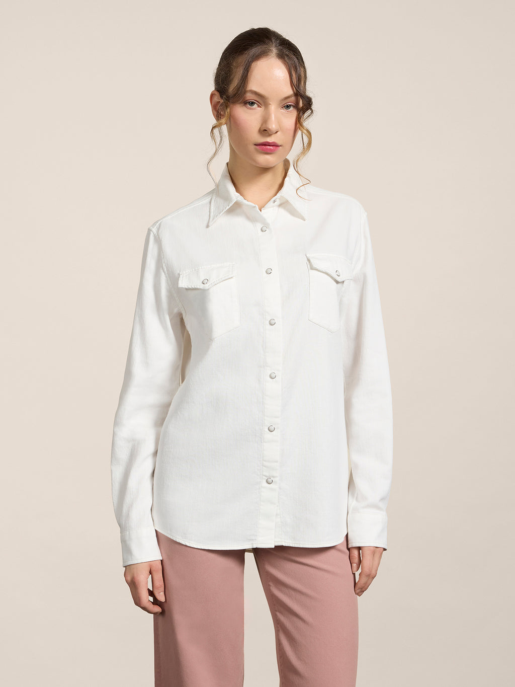 REGULAR-FIT SHIRT IN WHITE COTTON WITH FLAP POCKETS - PURE WHITE - Check Active | Pence 1979