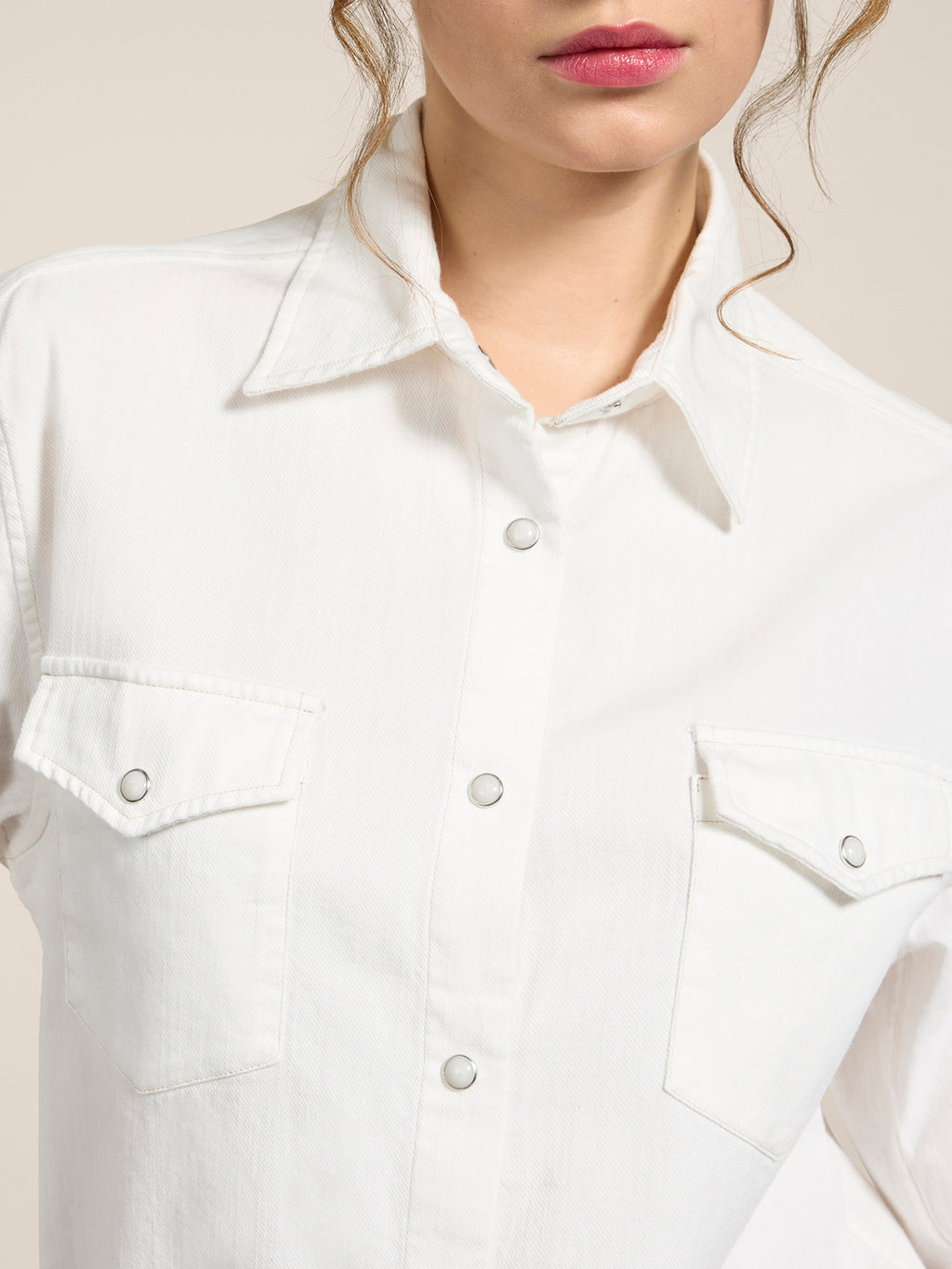 REGULAR-FIT SHIRT IN WHITE COTTON WITH FLAP POCKETS - PURE WHITE - Check Active | Pence 1979