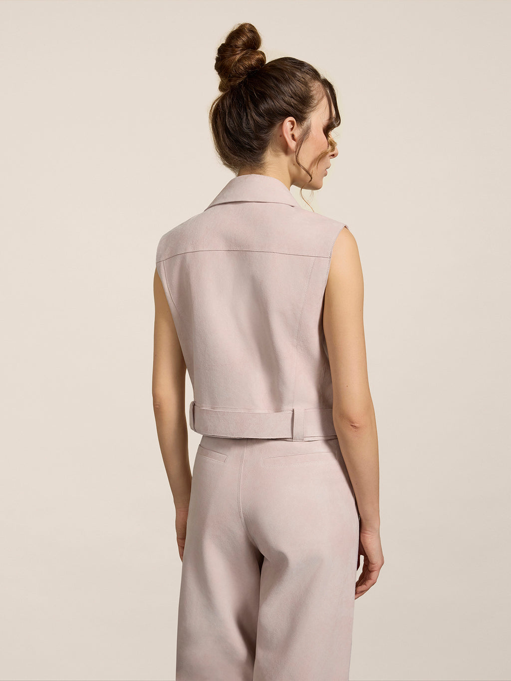 GILET CHIODO REGULAR FIT IN CAMOSCIO ROSA E INTERNO NAPPATO - ROSA - Abbigliamento Donna | Pence 1979