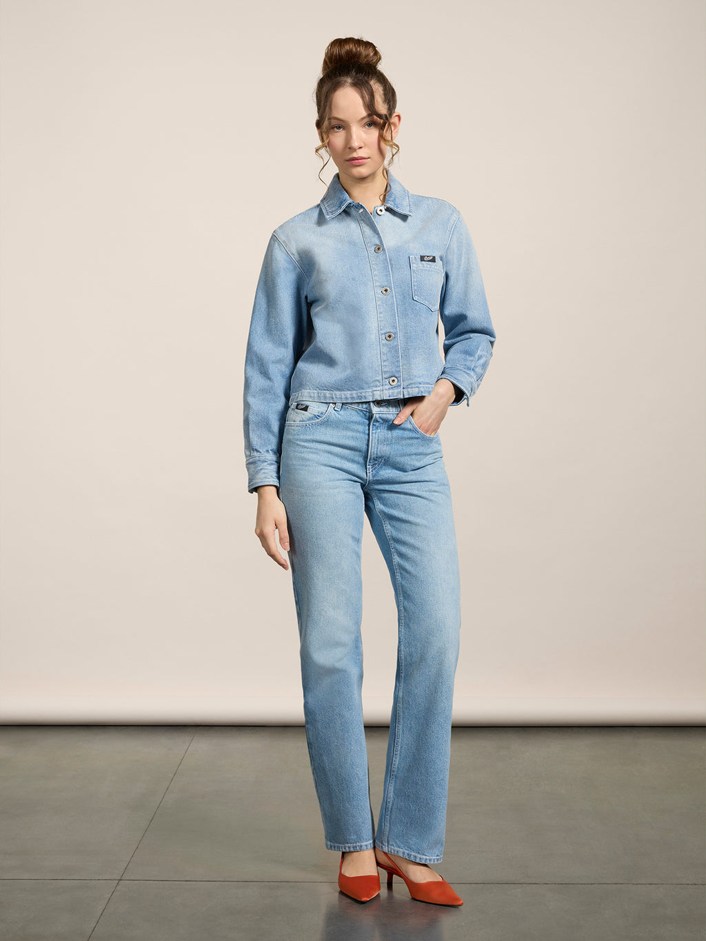 BOXY REGULAR-FIT OVERSHIRT IN LIGHT BLUE COTTON WITH POCKET - LIGHT BLUE  - Check Active | Pence 1979