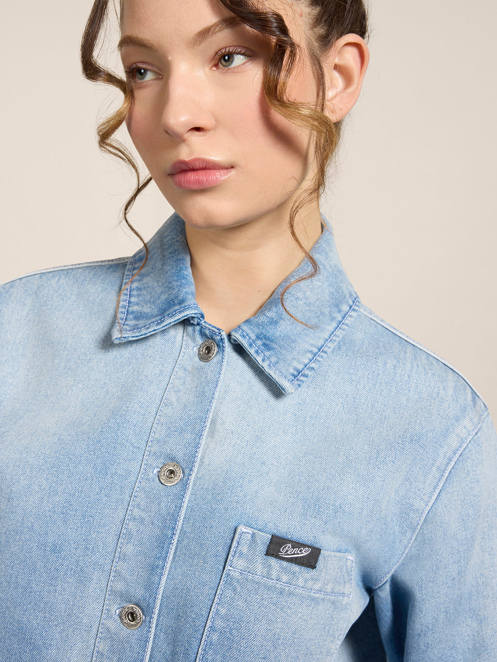 BOXY REGULAR-FIT OVERSHIRT IN LIGHT BLUE COTTON WITH POCKET - LIGHT BLUE  - Check Active | Pence 1979