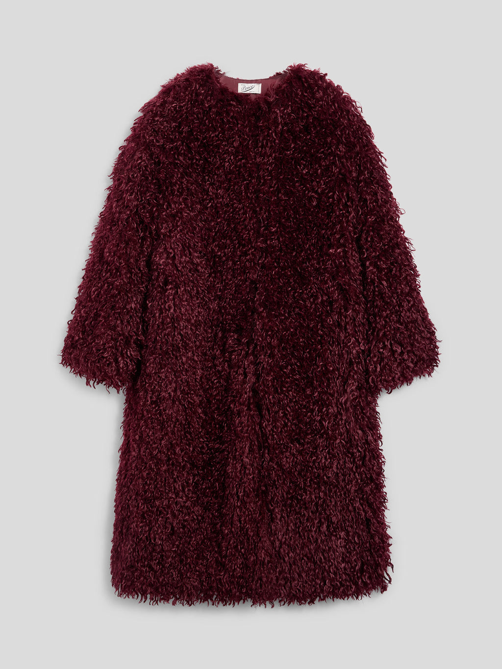 REGULAR FIT PURPLE FAUX FUR ROUND NECK LINED COAT - PURPLE - Check Active | Pence 1979