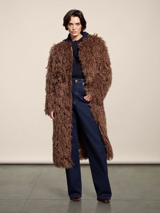 CAPPOTTO GIROCOLLO IN ECOPELLICCIA WOOD REGULAR FIT - WOOD - Check Active | Pence 1979
