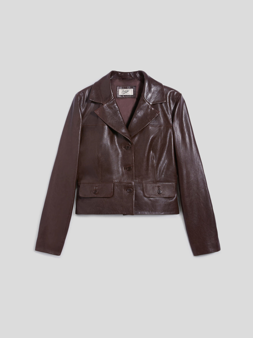 SLIM FIT MAHOGANY LEATHER SHORT SINGLE BREASTED BLAZER WITH PEAK LAPELS - MAHOGANY - Capi in Pelle Donna | Pence 1979