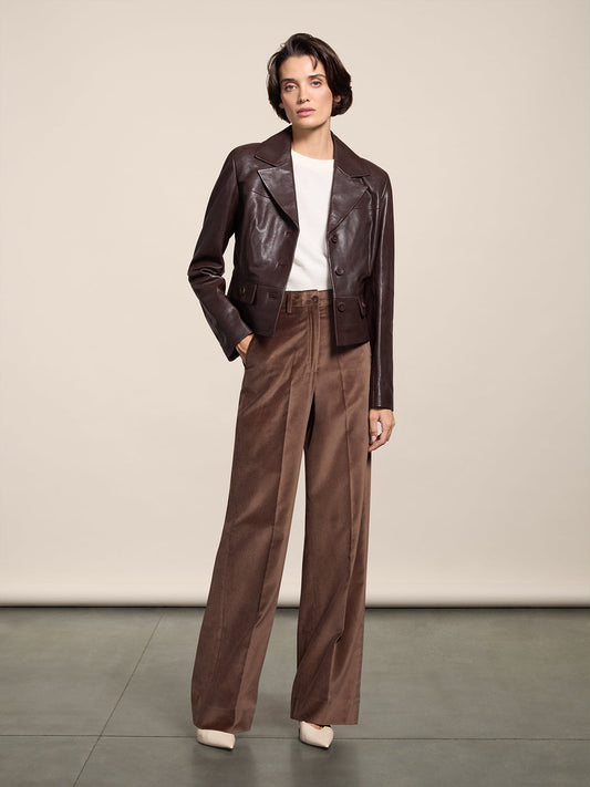 PANTALONE "LARGO" IN VELLUTO LISCIO CAFFE' CON TASCHE ALLA FRANCESE - CAFFE' - Abbigliamento Donna | Pence 1979