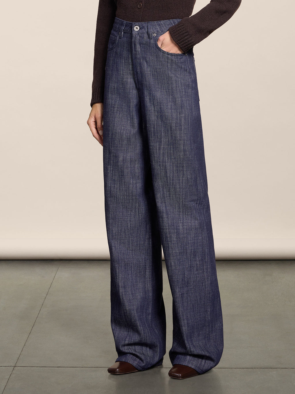 HIGH RISE WIDE LEG FIVE POCKET SPICY BLUE DENIM PANTS - SPICY BLUE - Check Active | Pence 1979
